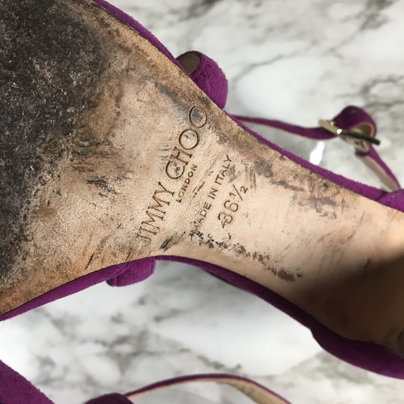 Jimmy Choo Purple Suede Strappy Open Toe Heels - Picture 6 of 8